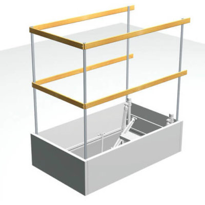 Protective upper level metal rail for loft ladder opening