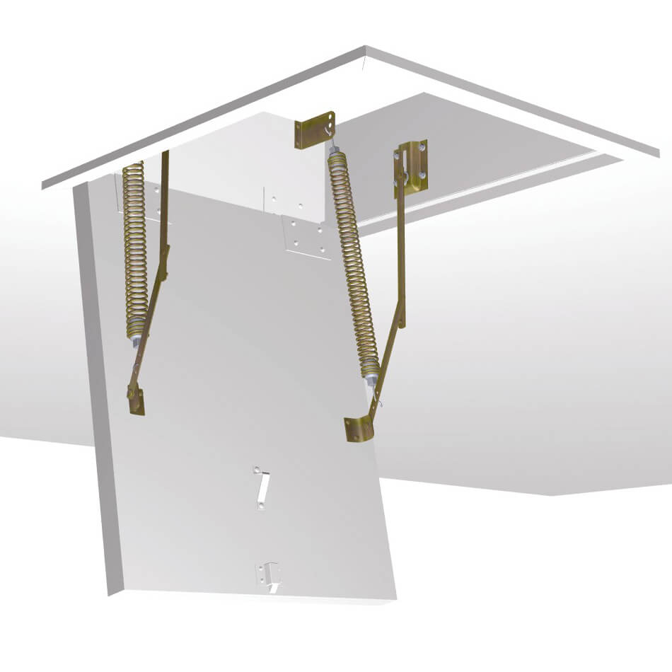 Spring hardware set for customer manufactured ceiling hatch box and trapdoor