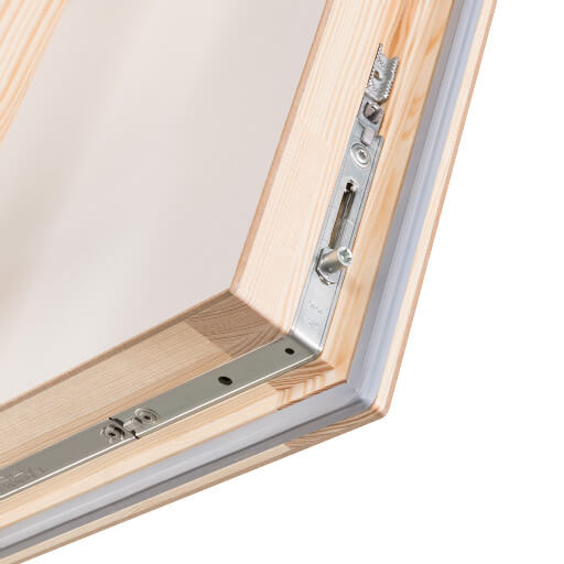 Quadro wooden loft ladder with loft hatch featuring 4-point locking mechanism for an airtight seal Quadro wooden loft hatch and ladder featuring 4-point locking mechanism for an airtight seal