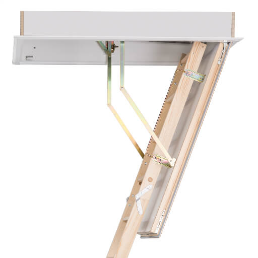 Quadro 2 part sliding wooden loft ladder and hatch for high ceiling rooms