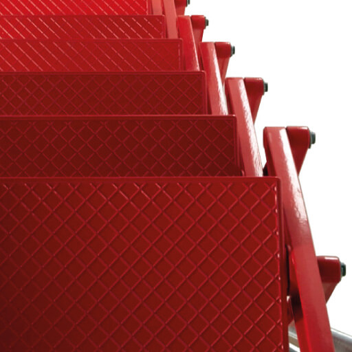 Supreme loft ladder treads in red powder coat. The difference is in the detail. Premier Loft Ladders