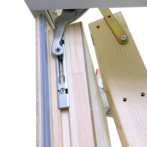 Concealed hinge allows for a seamless finish on the trapdoor. Designo wooden loft ladder. Premier Loft Ladder