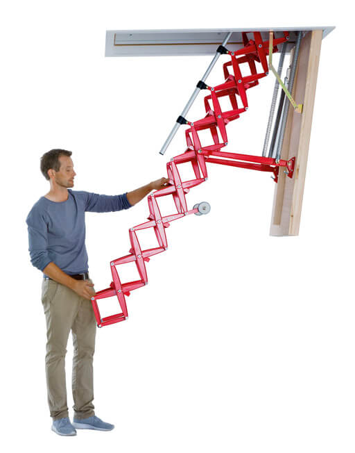 Supreme custom loft ladder with red powder coat finish