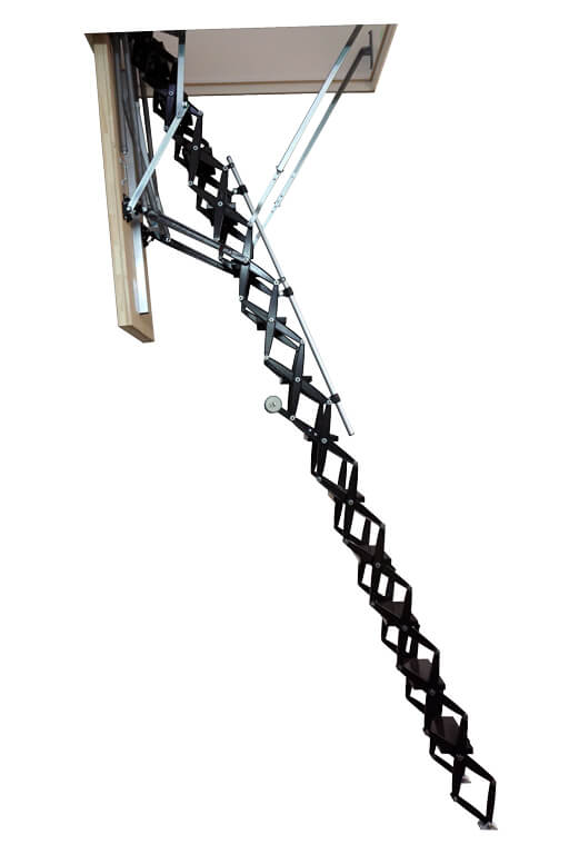 Black powder coated custom loft ladder with electrical operation - Premier Loft Ladders