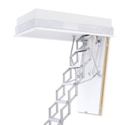 Concertina loft ladder with insulated hatch box. The Ecco concertina loft ladder from Premier Loft Ladders