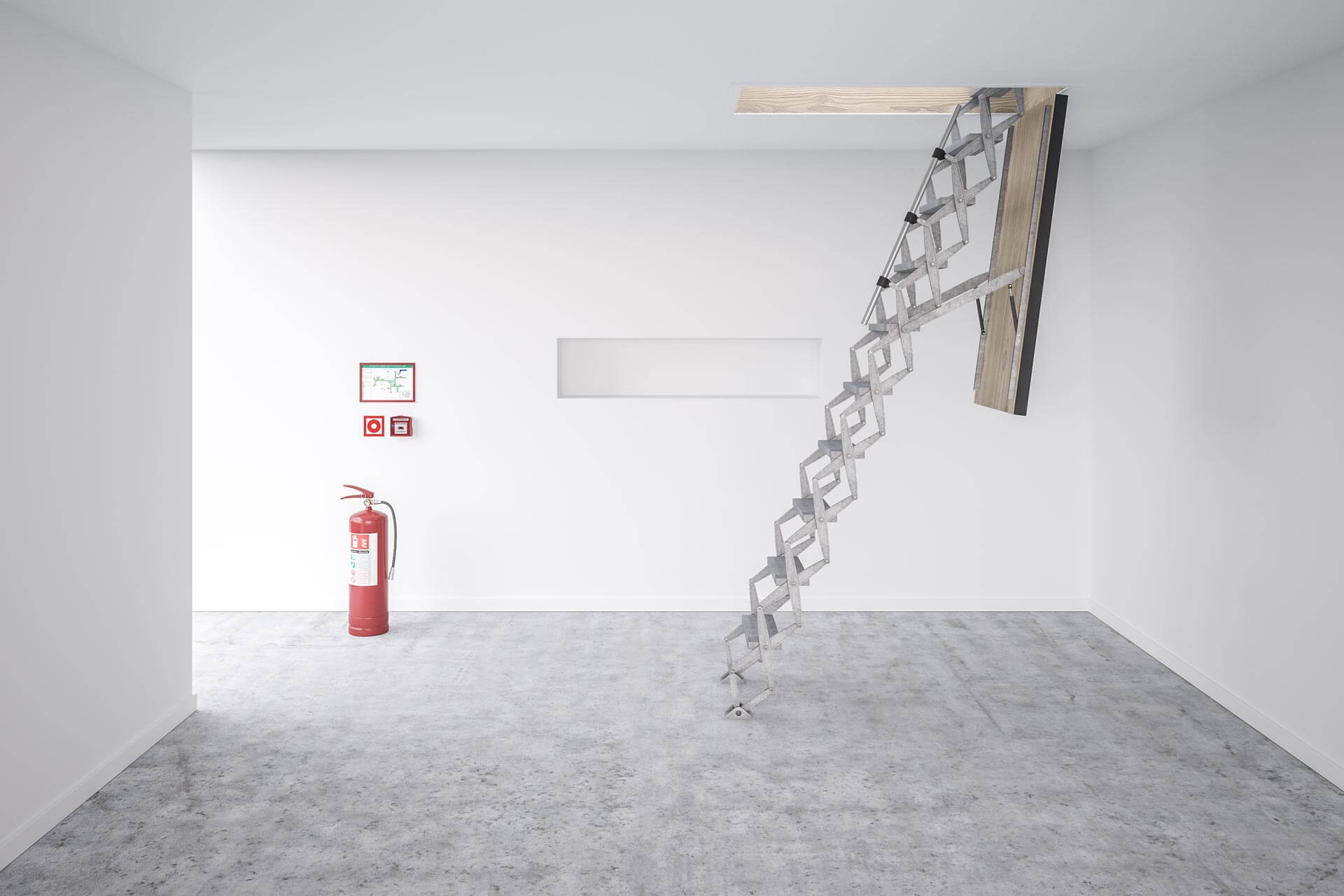 Supreme F30 loft ladder with wooden hatch. Suitable for commercial and industrial projects