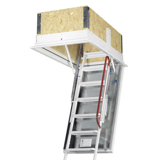 Isotec fire rated loft ladder. Highly insulated, airtight and fire rated hatch. High strength steel folding ladder.