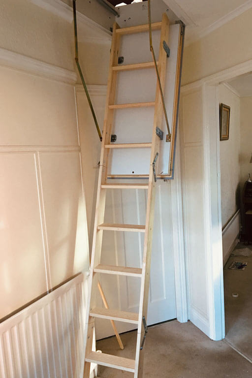 Quadro wooden pull-down loft ladder for small ceiling opening. Premier Loft Ladders