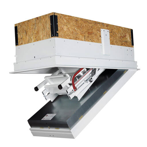 Isotec 200 fire rated loft hatch with ladder. Folding steel ladder with counter balance operation