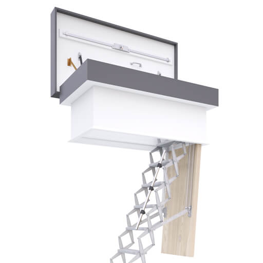 High-quality loft ladder with flat roof access hatch. Easy to operate, highly insulated and weather resistant.