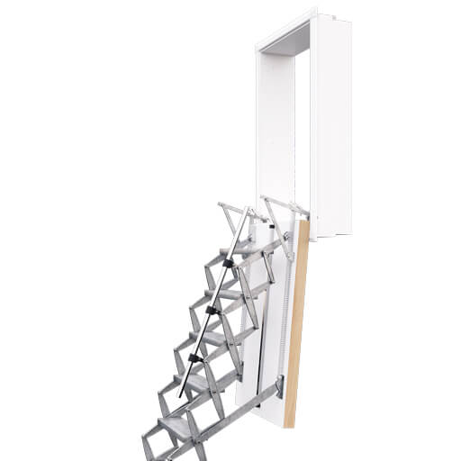 Supreme heavy duty Loft ladder with vertical wall hatch. Premier Loft Ladders