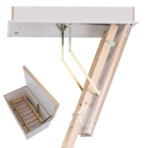 Quadro DD wooden attic ladder with insulated upper loft hatch. Premier Loft Ladders