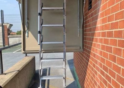 Heavy duty steel hatch and ladder for access to plant room on car park