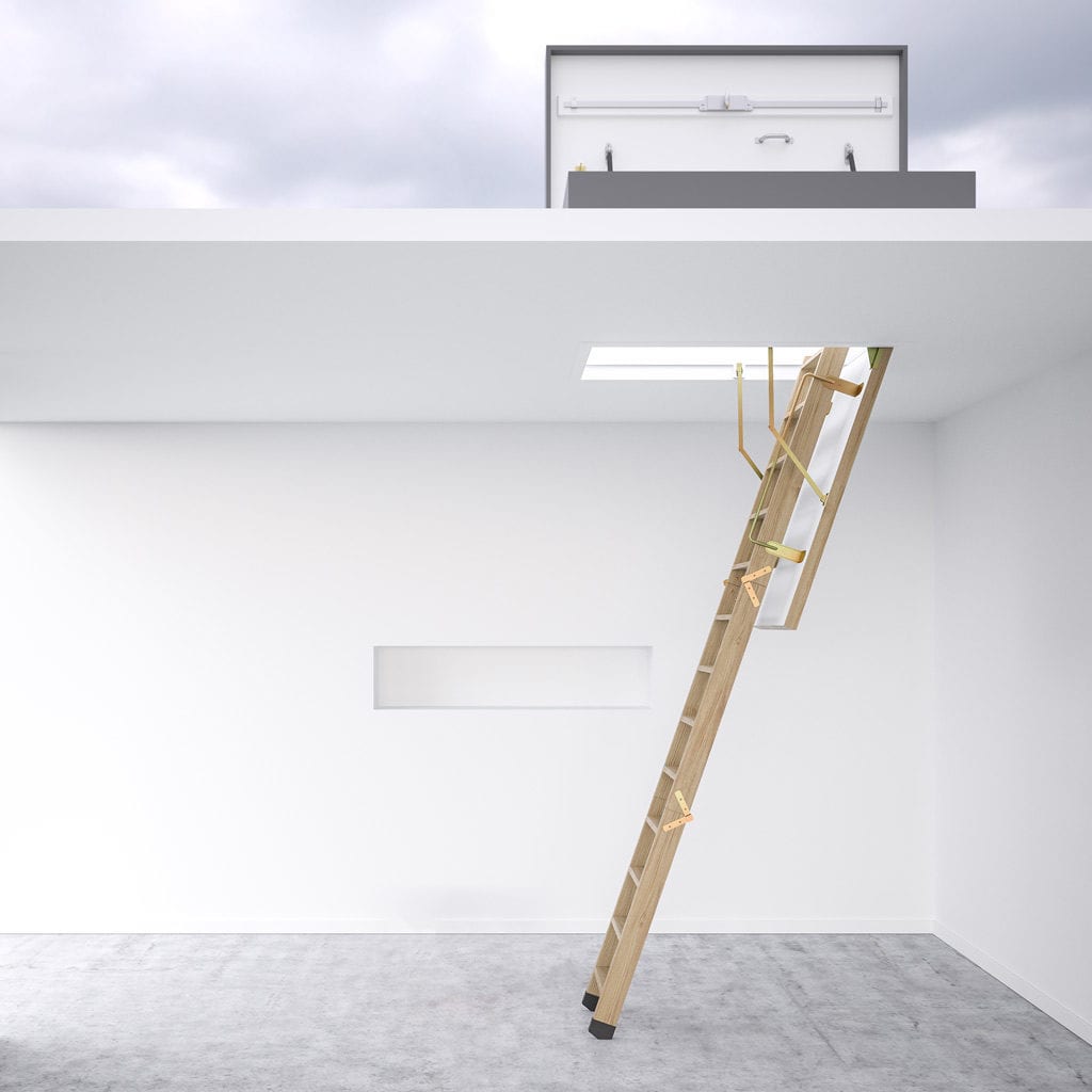 Flat roof hatch with wooden ladder - Premier Loft Ladders