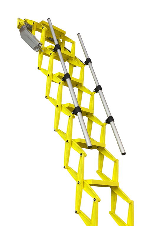 Elite heavy duty concertina loft ladder with yellow power coat finish - Premier Loft Ladders