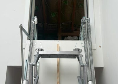 Easy to use wall access loft ladder in open position.