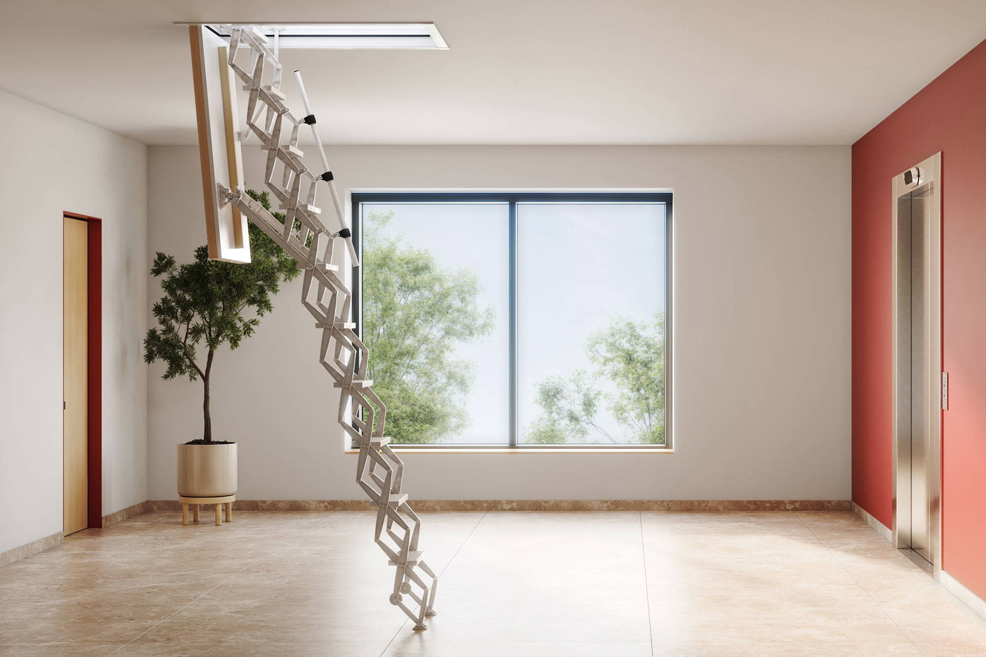 Heavy duty concertina loft ladder. Care home loft and roof access ladder.